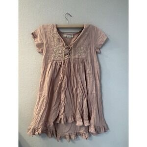 Tree Of Life Off The Shoulder Boho Embroidered Mini Dress Pink Size M/L